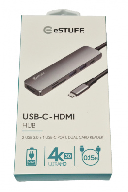 eSTUFF Slim Multi-Port USB-C Hub z 4K HDMI + USB