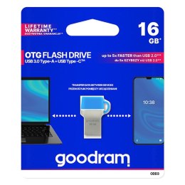 Goodram USB pendrive OTG, USB 3.0, 16GB, ODD3, niebieski, ODD3-0160B0R11, USB A / USB C, z osłoną