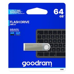 Goodram USB pendrive USB 2.0, 64GB, UUN2, srebrny, UUN2-0640S0R11, USB A, z oczkiem na brelok