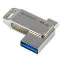 Goodram USB pendrive USB 3.0, 64GB, ODA3, srebrny, ODA3-0640S0R11, USB A / USB C, z obrotową osłoną
