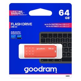 Goodram USB pendrive USB 3.0, 64GB, UME3, pomarańczowy, UME3-0640O0R11, USB A, z osłoną
