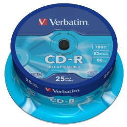 Verbatim CD-R, 43432, Extra Protection, 25-pack, 700MB, 52x, 80min., 12cm, bez możliwości nadruku, cake box, do archiwizacji dan