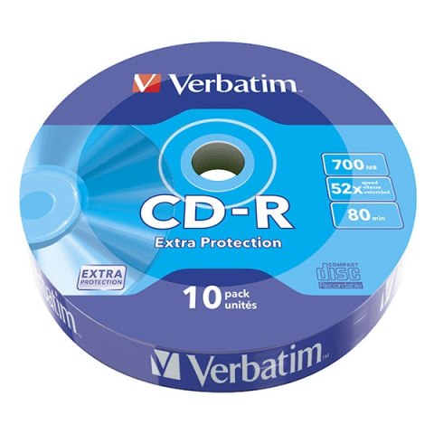 Verbatim CD-R, 43725, Extra Protection, 10-pack, 700MB, 52x, 80min., 12cm, bez możliwości nadruku, wrap, do archiwizacji danych