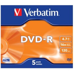 Verbatim DVD-R, Matt Silver, 43519, 4.7GB, 16x, jewel box, 5-pack, bez możliwości nadruku, 12cm, do archiwizacji danych