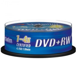 Verbatim DVD+RW, Matt Silver, 43489, 4.7GB, 4x, spindle, 25-pack, bez możliwości nadruku, 12cm, do archiwizacji danych