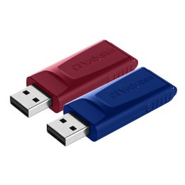 Verbatim USB pendrive USB 2.0, 32GB, Slider, niebieski, czerwony, 49327, USB A, usb z wysuwanym złączem. 2 szt