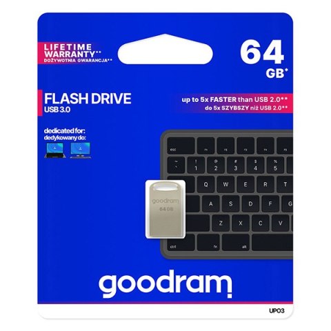 Goodram USB pendrive USB 3.0, 64GB, UPO3, srebrny, UPO3-0640S0R11, USB A, z oczkiem na brelok