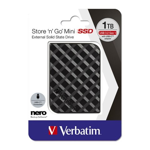 SSD Verbatim 2.5", USB 3.2 Gen 1, 1000GB, GB, 1TB, Store N Go Mini, 53237, USB-A/Micro-B, z adapterem USB-A na USB-C(TM)
