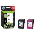 HP oryginalny ink / tusz N9J72AE, black/color, 190/165s, HP 301, HP 2-pack Deskjet 1510, 3055A, Officejet 2622