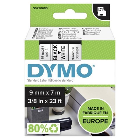 Dymo oryginalny taśma do drukarek etykiet, Dymo, 40913, S0720680, czarny druk/biały podkład, 7m, 9mm, D1