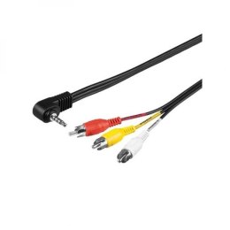 Audio/Video kabel Jack (3,5mm) M - 3x CINCH M, 1.5m, 4-polowy (combo) jack 90°, czarny, Logo blistr