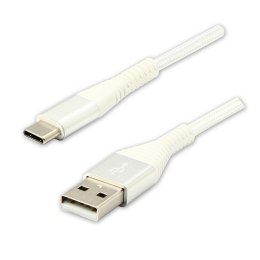 Logo USB kabel (2.0), USB A M - 1m, 480 Mb/s, 5V/3A, biały, box, oplot nylonowy, aluminiowa osłona złącza