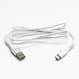 Logo USB kabel (2.0), USB A M - 1m, 480 Mb/s, 5V/3A, biały, box, oplot nylonowy, aluminiowa osłona złącza