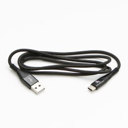 Logo USB kabel (2.0), USB A M - 1m, 480 Mb/s, 5V/3A, czarny, box, oplot nylonowy, aluminiowa osłona złącza