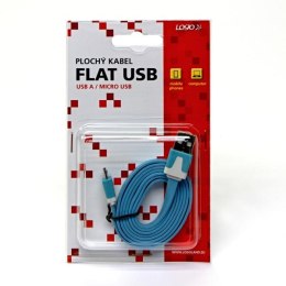 Logo USB kabel (2.0), USB A M - 1m, płaski, niebieski, blistr