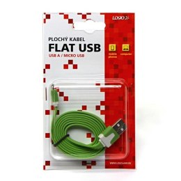 Logo USB kabel (2.0), USB A M - 1m, płaski, zielony, blistr