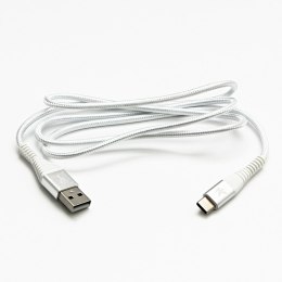 Logo USB kabel (2.0), USB A M - 2m, 480 Mb/s, 5V/3A, biały, box, oplot nylonowy, aluminiowa osłona złącza