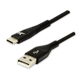 Logo USB kabel (2.0), USB A M - 2m, 480 Mb/s, 5V/3A, czarny, box, oplot nylonowy, aluminiowa osłona złącza