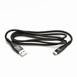 Logo USB kabel (2.0), USB A M - 2m, 480 Mb/s, 5V/3A, czarny, box, oplot nylonowy, aluminiowa osłona złącza
