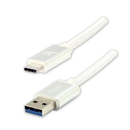 Logo USB kabel (3.2 gen 1), USB A M - 1m, 5 Gb/s, 5V/3A, biały, box, oplot nylonowy, aluminiowa osłona złącza