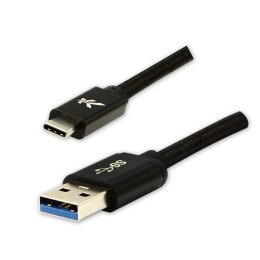 Logo USB kabel (3.2 gen 1), USB A M - 1m, 5 Gb/s, 5V/3A, czarny, box, oplot nylonowy, aluminiowa osłona złącza