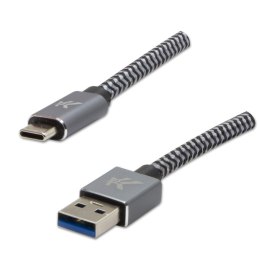 Logo USB kabel (3.2 gen 1), USB A M - 1m, 5 Gb/s, 5V/3A, szary, box, metalowy oplot, aluminiowa osłona złącza