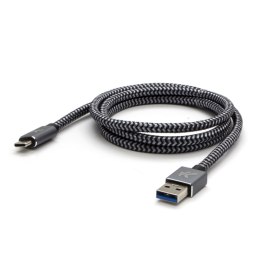 Logo USB kabel (3.2 gen 1), USB A M - 1m, 5 Gb/s, 5V/3A, szary, box, metalowy oplot, aluminiowa osłona złącza
