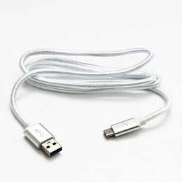 Logo USB kabel (3.2 gen 1), USB A M - 2m, 5 Gb/s, 5V/3A, biały, box, oplot nylonowy, aluminiowa osłona złącza