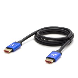 Video Kabel HDMI M - HDMI M, HDMI 2.1 - Ultra High Speed, 2m, pozłacane złącza, aluminiowa obudowa,, niebieski, Logo 8K@60Hz, 48