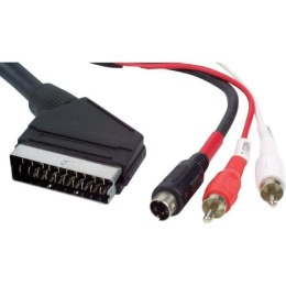 Video Kabel SCART M - 2x CINCH M + S-VIDEO M, 1.5m, czarny, Logo