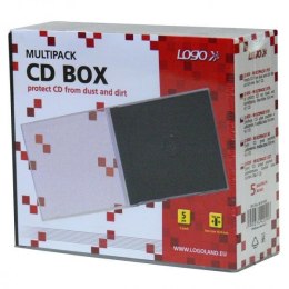 Box na 1 szt. CD, przezroczysty, czarny tray, Logo, 10,4 mm, 5-pack