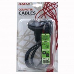 Kabel sieciowy 230V zasilacz, CEE7 (widelec) - C13, 2m, VDE approved, czarny, Logo, blistr