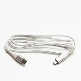 Logo USB kabel (2.0), Apple Lightning M, 1m, MFi certifikat, 5V/3A, biały, box, oplot nylonowy, aluminiowa osłona złącza
