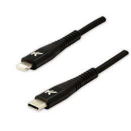 Logo USB kabel (2.0), Apple Lightning M, 1m, MFi certifikat, 5V/3A, czarny, box, oplot nylonowy, aluminiowa osłona złącza