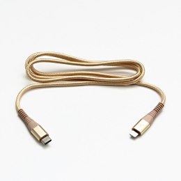 Logo USB kabel (2.0), Apple Lightning M, 1m, MFi certifikat, 5V/3A, złoty, box, oplot nylonowy, aluminiowa osłona złącza