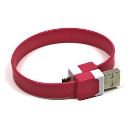 Logo USB kabel (2.0), USB A M - 0.25m, różowy, blistr, na nadgarstek