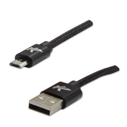 Logo USB kabel (2.0), USB A M - 1m, 480 Mb/s, 5V/2A, czarny, box, oplot nylonowy, aluminiowa osłona złącza