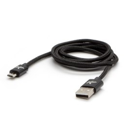 Logo USB kabel (2.0), USB A M - 1m, 480 Mb/s, 5V/2A, czarny, box, oplot nylonowy, aluminiowa osłona złącza