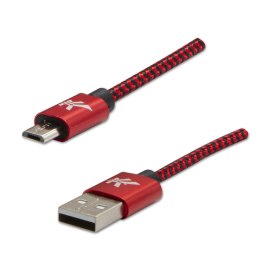 Logo USB kabel (2.0), USB A M - 1m, 480 Mb/s, 5V/2A, czerwony, box, oplot nylonowy, aluminiowa osłona złącza