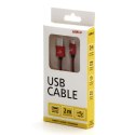 Logo USB kabel (2.0), USB A M - 1m, 480 Mb/s, 5V/2A, czerwony, box, oplot nylonowy, aluminiowa osłona złącza