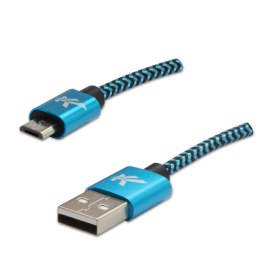 Logo USB kabel (2.0), USB A M - 1m, 480 Mb/s, 5V/2A, niebieski, box, oplot nylonowy, aluminiowa osłona złącza