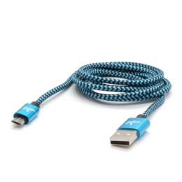 Logo USB kabel (2.0), USB A M - 1m, 480 Mb/s, 5V/2A, niebieski, box, oplot nylonowy, aluminiowa osłona złącza