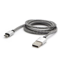Logo USB kabel (2.0), USB A M - 1m, 480 Mb/s, 5V/2A, srebrny, box, oplot nylonowy, aluminiowa osłona złącza