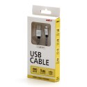 Logo USB kabel (2.0), USB A M - 1m, 480 Mb/s, 5V/2A, srebrny, box, oplot nylonowy, aluminiowa osłona złącza