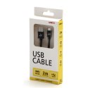 Logo USB kabel (2.0), USB A M - 2m, 480 Mb/s, 5V/1A, czarny, box, oplot nylonowy, aluminiowa osłona złącza