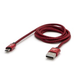Logo USB kabel (2.0), USB A M - 2m, 480 Mb/s, 5V/1A, czerwony, box, oplot nylonowy, aluminiowa osłona złącza