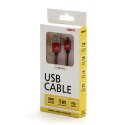 Logo USB kabel (2.0), USB A M - 2m, 480 Mb/s, 5V/1A, czerwony, box, oplot nylonowy, aluminiowa osłona złącza