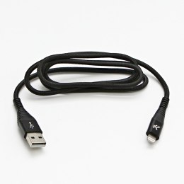 Logo USB kabel (2.0), USB A M - Apple Lightning M, 1m, MFi certifikat, 5V/2,4A, czarny, box, oplot nylonowy, aluminiowa osłona z