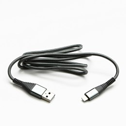 Logo USB kabel (2.0), USB A M - Apple Lightning M, 1m, MFi certifikat, 5V/2,4A, srebrny, box, oplot nylonowy, aluminiowa osłona 
