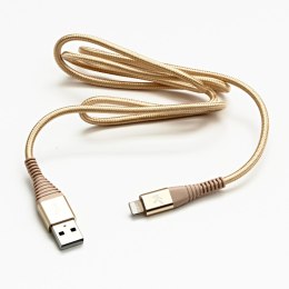 Logo USB kabel (2.0), USB A M - Apple Lightning M, 1m, MFi certifikat, 5V/2,4A, złoty, box, oplot nylonowy, aluminiowa osłona zł